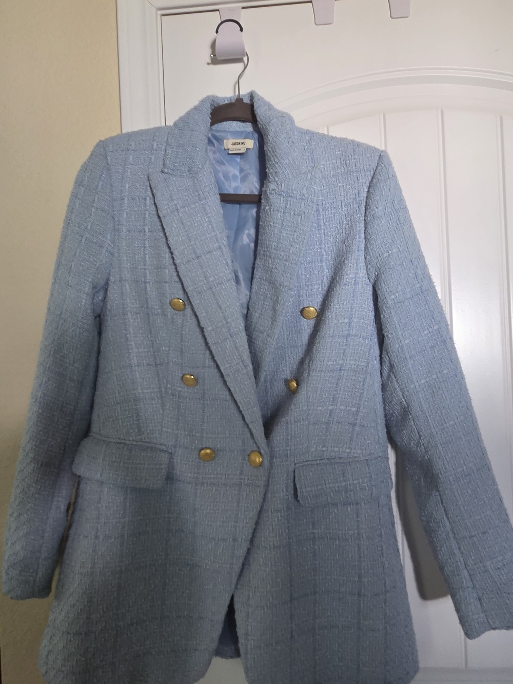 Jason Wu Light Blue Textured Double-Breasted Blazer